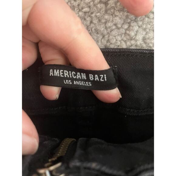 American Bazi Mini Skirt Black Denim small Chained Distressed Stretch Zipper - Picture 4 of 8